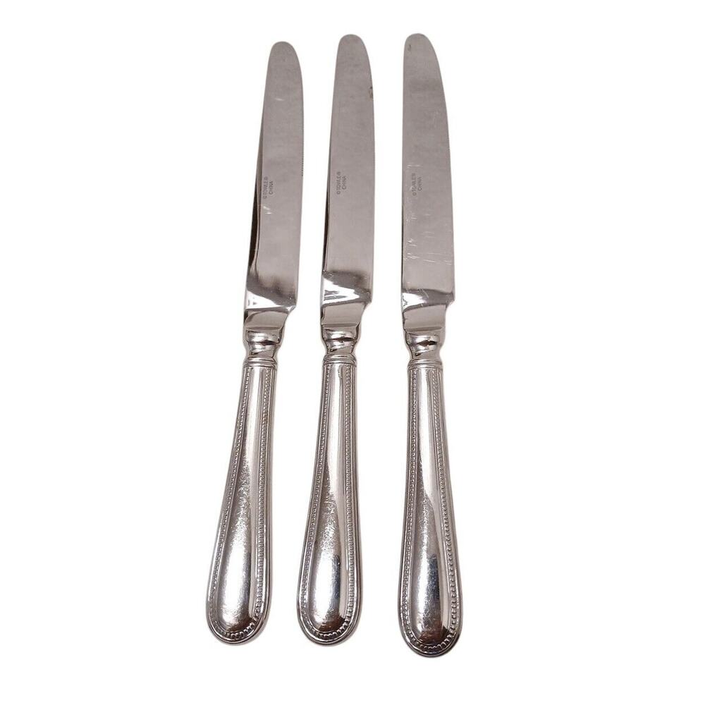 Towle 3 Dinner Knives BEADED ANTIQUE 9” Stainless Flatware Holiday‎ Mid Century